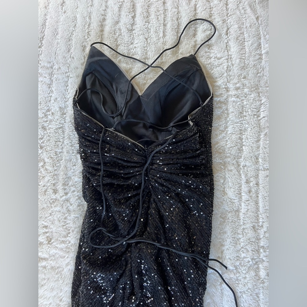 Lady Black Tie Black Sequin Prom Dress. Size XS